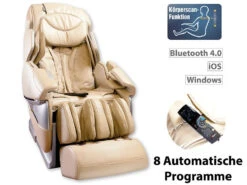 Newgen Medicals Premium Massagesessel:Luxus-Ganzkörper-Massagesessel Mit Bluetooth Und App, Beige