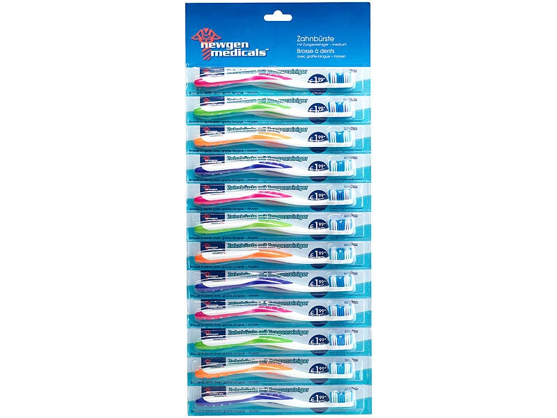 Newgen Medicals Handzahnbürste:12er-Pack Marken-Zahnbürsten Mit Zungenreiniger, MEDIUM, 4 Farben 5 Newgen Medicals Handzahnbürste:12er-Pack Marken-Zahnbürsten Mit Zungenreiniger, MEDIUM, 4 Farben – Bild 5