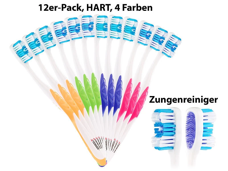 Newgen Medicals Zahnbürsten Großpackung:12er-Pack Marken-Zahnbürsten Mit Zungenreiniger, HART, 4 Farben 1 Newgen Medicals Zahnbürsten Großpackung:12er-Pack Marken-Zahnbürsten Mit Zungenreiniger, HART, 4 Farben