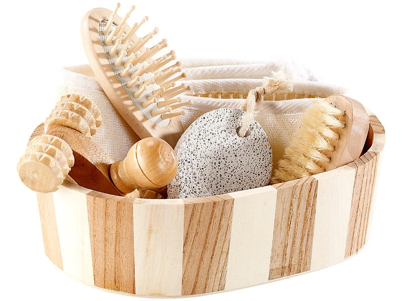 Newgen Medicals Sauna Geschenkset:2er-Set Badeset Aus Naturmaterialien, Je 6-teiliges 2 Newgen Medicals Sauna Geschenkset:2er-Set Badeset Aus Naturmaterialien, Je 6-teiliges – Bild 2