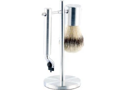 Sichler Rasierhobel Edelstahl:Edelstahl Rasier-Set Mit Pinsel Und Ständer, Für Gilette-Klingen