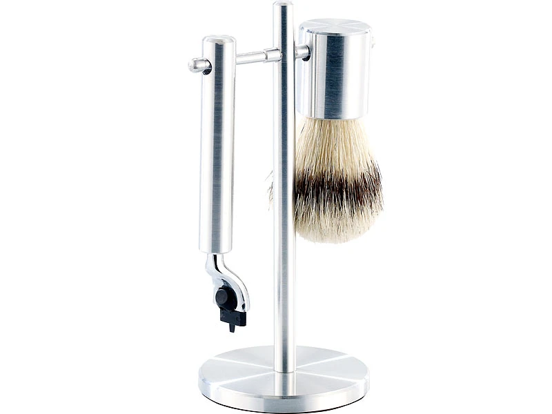 Sichler Rasierhobel Edelstahl:Edelstahl Rasier-Set Mit Pinsel Und Ständer, Für Gilette-Klingen 1 Sichler Rasierhobel Edelstahl:Edelstahl Rasier-Set Mit Pinsel Und Ständer, Für Gilette-Klingen