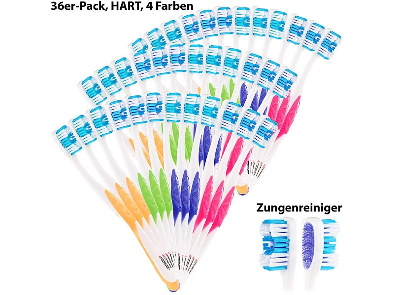 Newgen Medicals Marken-Handzahnbürste:36er-Pack Marken-Zahnbürsten Mit Zungenreiniger, HART, 4 Farben 1 Newgen Medicals Marken-Handzahnbürste:36er-Pack Marken-Zahnbürsten Mit Zungenreiniger, HART, 4 Farben