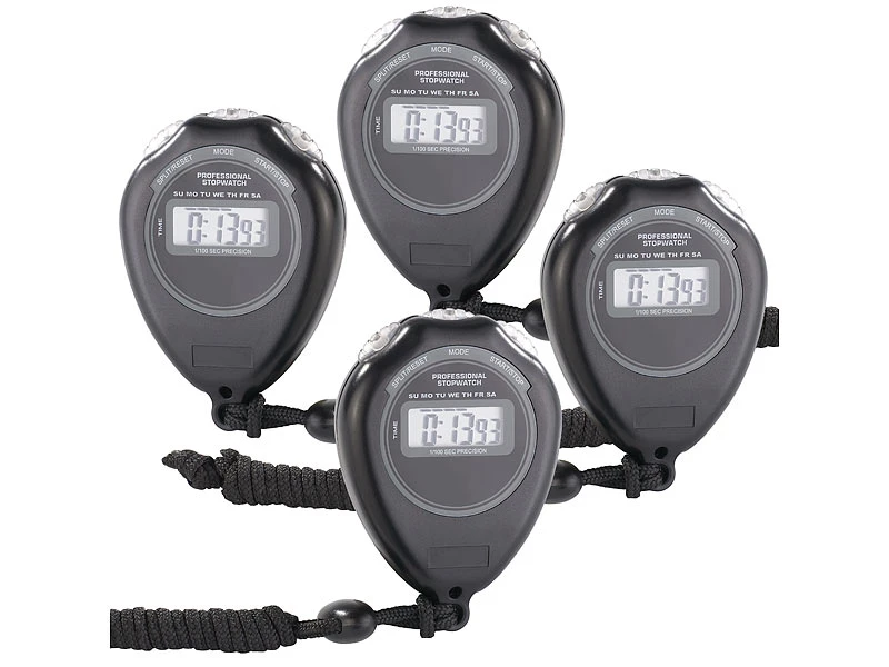 PEARL Sports Stop-Uhren:4er-Set Stoppuhr "Classic", LCD-Display, Bis Auf 1/100 S Genau 1 PEARL Sports Stop-Uhren:4er-Set Stoppuhr "Classic", LCD-Display, Bis Auf 1/100 S Genau