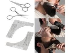 Sichler Schere:2er-Set Edelstahl-Bartschneide-Set: Bartschere Und 2in1-Kamm