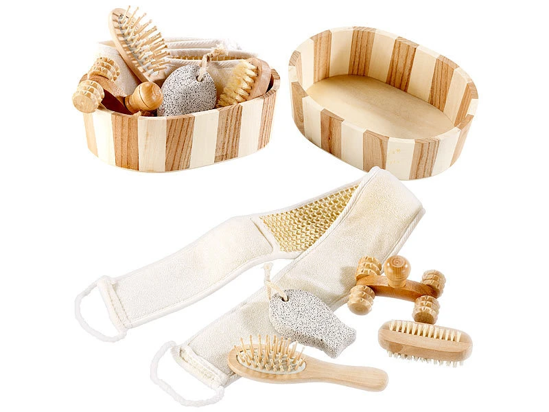 Newgen Medicals Sauna Geschenkset:2er-Set Badeset Aus Naturmaterialien, Je 6-teiliges 1 Newgen Medicals Sauna Geschenkset:2er-Set Badeset Aus Naturmaterialien, Je 6-teiliges