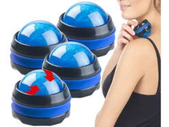 Newgen Medicals Massageroller Nacken:4er-Set Massageroller Für Den Ganzen Körper, Mit 360°-Halterung, Blau