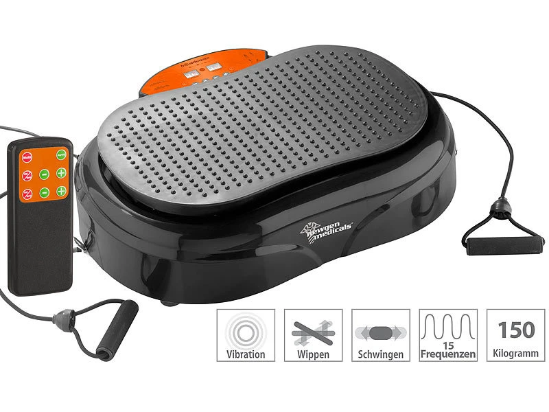 Newgen Medicals Vibrationsboard:3in1-Vibrationsplatte Bis 150 Kg, 300 Watt, Expander, Fernbedienung 1 Newgen Medicals Vibrationsboard:3in1-Vibrationsplatte Bis 150 Kg, 300 Watt, Expander, Fernbedienung