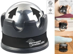 Newgen Medicals Massagekugel Metall:Kühlender Massage-Ball Aus Edelstahl, Mit 360°-Rotations-Halterung