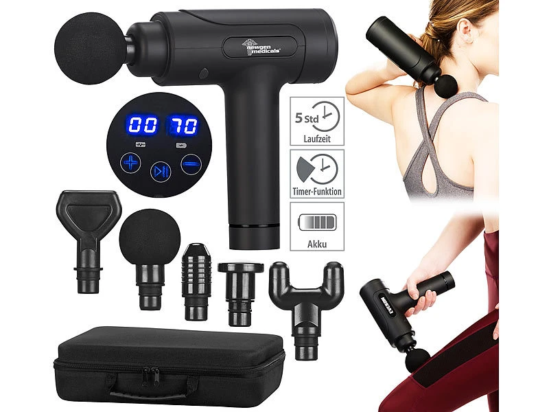 Newgen Medicals Massage Gun:Akku-Hand-Massagegerät Mit 6 Aufsätzen & 20 Stufen, 20 Watt 1 Newgen Medicals Massage Gun:Akku-Hand-Massagegerät Mit 6 Aufsätzen & 20 Stufen, 20 Watt