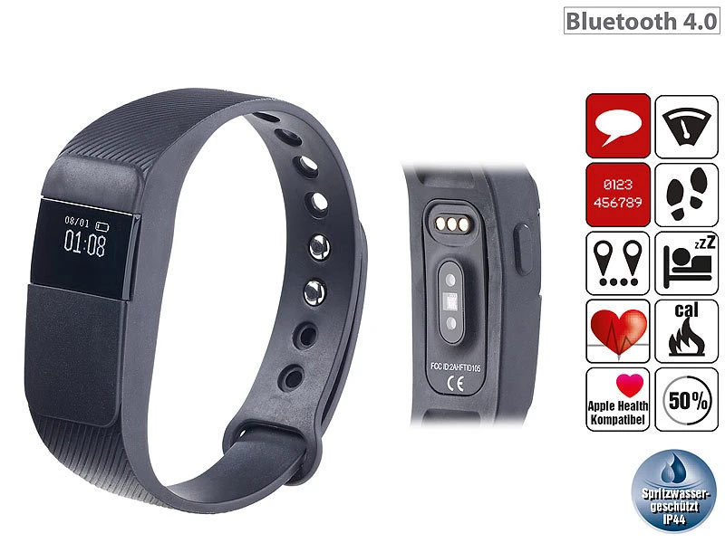 PEARL Pulsuhr Ohne Brustgurt:Fitness-Armband, Bluetooth 4.0, Dyn. Herzfrequenz-Anzeige, Nachrichten 1 PEARL Pulsuhr Ohne Brustgurt:Fitness-Armband, Bluetooth 4.0, Dyn. Herzfrequenz-Anzeige, Nachrichten