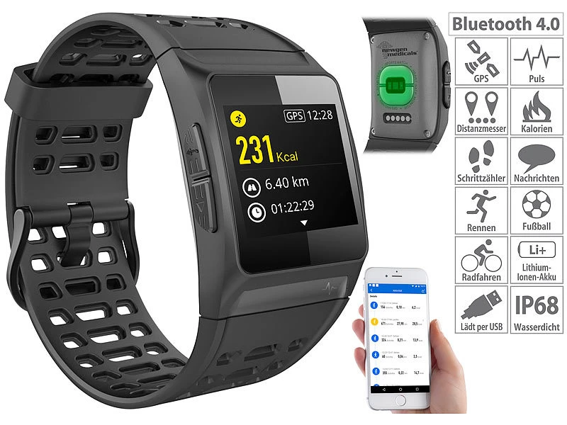 Newgen Medicals Fitness-Armband:GPS-Sportuhr Mit Bluetooth, Fitness, Puls, IP68 (Versandrückläufer) 2 Newgen Medicals Fitness-Armband:GPS-Sportuhr Mit Bluetooth, Fitness, Puls, IP68 (Versandrückläufer) – Bild 2