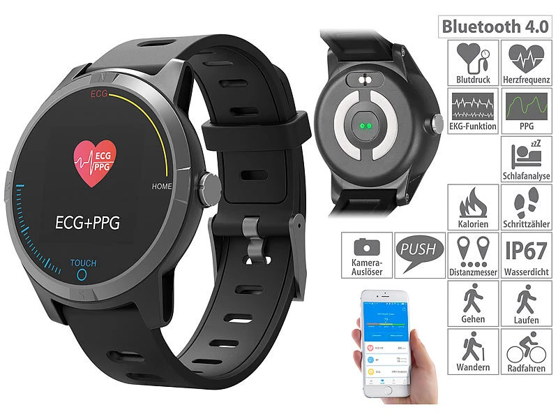 Newgen Medicals Smartwatch EKG Blutdruck:Fitness-Uhr Mit Bluetooth, Herzfrequenz (Versandrückläufer) 2 Newgen Medicals Smartwatch EKG Blutdruck:Fitness-Uhr Mit Bluetooth, Herzfrequenz (Versandrückläufer) – Bild 2