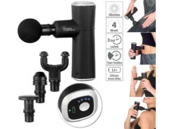 Newgen Medicals Massagepistole Aufsätze:Kompaktes Akku-Hand-Massagegerät Mit 4 Aufsätzen & 4 Stufen, 26 Watt