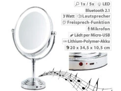 Sichler Beauty Schmink-Spiegel:XL-LED-Kosmetikspiegel, Akku, Bluetooth-Lautsprecher, 1x / 5x Vergröß.