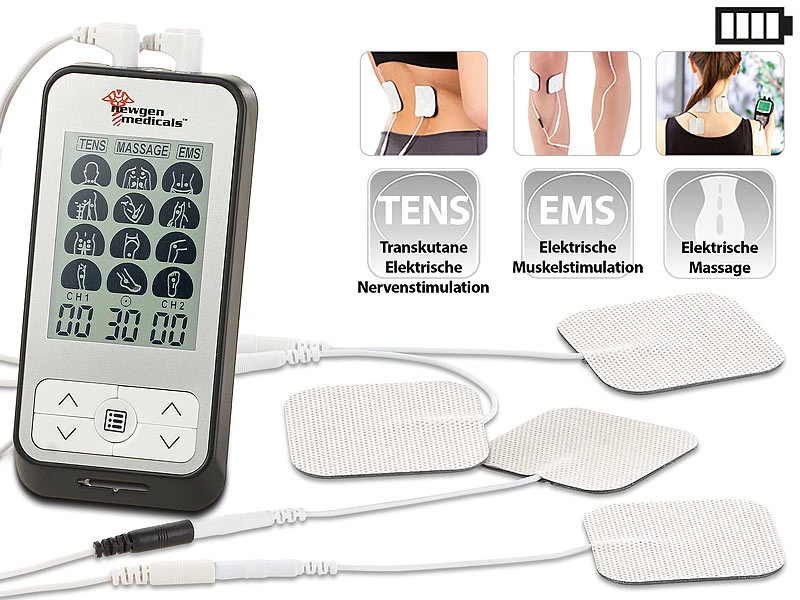 Newgen Medicals TENS Gerät:Medizinischer 3in1-Elektro-Stimulator Für TENS, EMS, Massage, 36 Prog. 1 Newgen Medicals TENS Gerät:Medizinischer 3in1-Elektro-Stimulator Für TENS, EMS, Massage, 36 Prog.