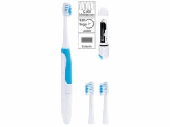 PEARL Batteriezahnbürste:Elektrische Schallzahnbürste Mit Batteriebetrieb Und 3 Aufsteckbürsten