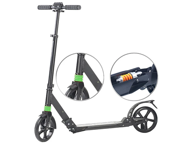 PEARL Scooter Mit Federung:Klappbarer Profi-City-Roller, XXL-Räder, 2-fache Federung, Bis 100 Kg 1 PEARL Scooter Mit Federung:Klappbarer Profi-City-Roller, XXL-Räder, 2-fache Federung, Bis 100 Kg