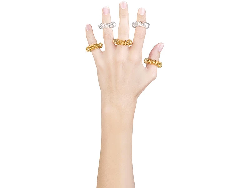 Newgen Medicals Massagering:10er-Set Akupressur-Ringe Zur Fingermassage, Gold- Und Silberfarben 4 Newgen Medicals Massagering:10er-Set Akupressur-Ringe Zur Fingermassage, Gold- Und Silberfarben – Bild 4