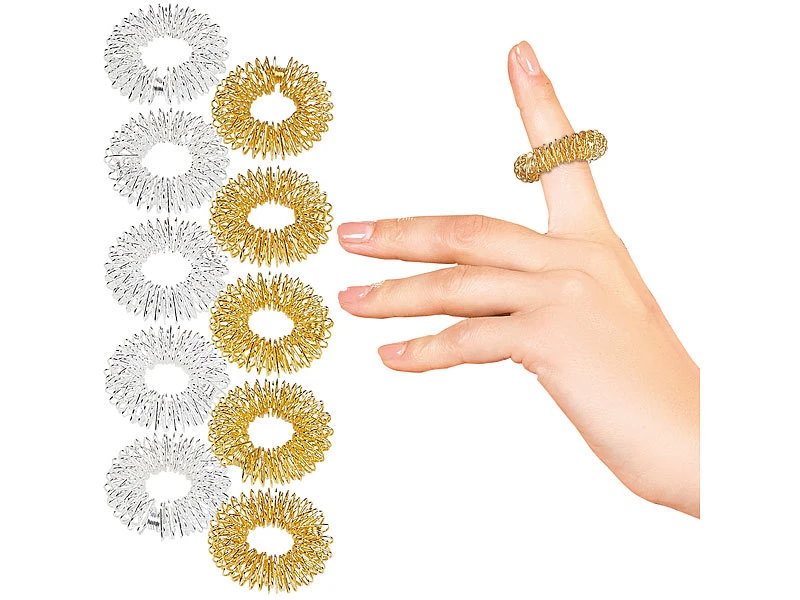 Newgen Medicals Massagering:10er-Set Akupressur-Ringe Zur Fingermassage, Gold- Und Silberfarben 1 Newgen Medicals Massagering:10er-Set Akupressur-Ringe Zur Fingermassage, Gold- Und Silberfarben