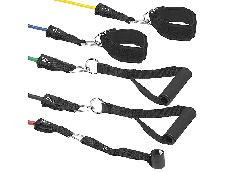 PEARL Sports Fitnessbänder:5er-Set Widerstandsbänder Mit Griffen, Fußschlaufen Und Türanker 2 PEARL Sports Fitnessbänder:5er-Set Widerstandsbänder Mit Griffen, Fußschlaufen Und Türanker – Bild 2