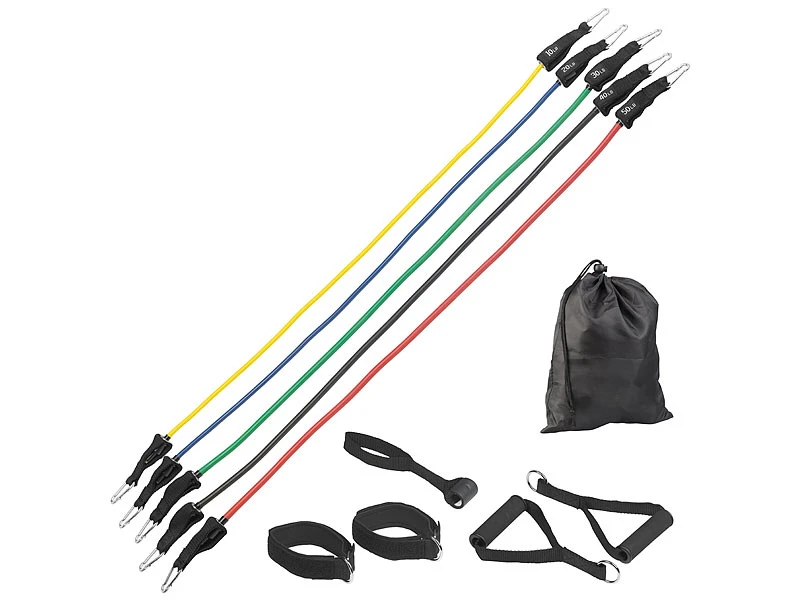 PEARL Sports Fitnessbänder:5er-Set Widerstandsbänder Mit Griffen, Fußschlaufen Und Türanker 1 PEARL Sports Fitnessbänder:5er-Set Widerstandsbänder Mit Griffen, Fußschlaufen Und Türanker