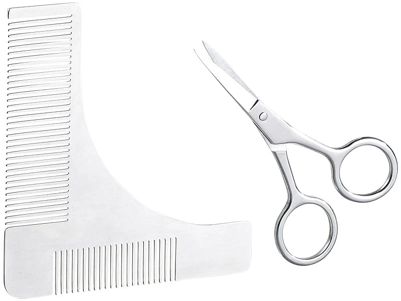 Sichler Barttrimmer:Edelstahl-Bartschneide-Set: Bartschere Und 2in1-Kamm Mit Schablone 8 Sichler Barttrimmer:Edelstahl-Bartschneide-Set: Bartschere Und 2in1-Kamm Mit Schablone – Bild 8