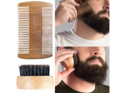 Sichler Kamm:Bartpflege-Set: 2-seitiger Holzkamm & Bartbürste (Wildschweinborsten)