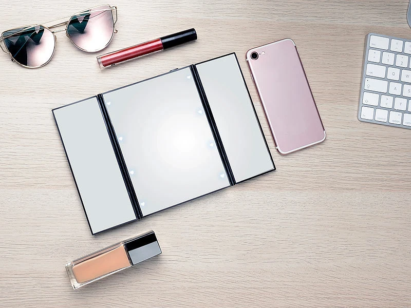 Sichler Beauty Kosmetikspiegel:Klappbarer Schminkspiegel Mit 8 LEDs Und Ständer, Batteriebetrieben 5 Sichler Beauty Kosmetikspiegel:Klappbarer Schminkspiegel Mit 8 LEDs Und Ständer, Batteriebetrieben – Bild 5