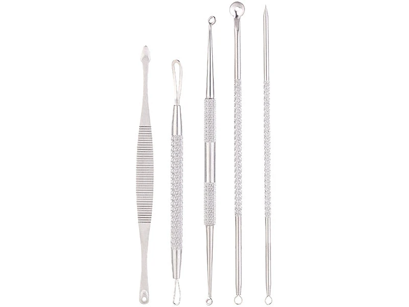 PEARL Mitesserentferner:5er-Set Mitesser-Entferner Aus Edelstahl Mit Aufbewahrungs-Tasche 2 PEARL Mitesserentferner:5er-Set Mitesser-Entferner Aus Edelstahl Mit Aufbewahrungs-Tasche – Bild 2