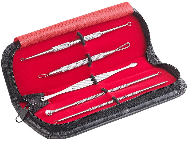 PEARL Mitesserentferner:5er-Set Mitesser-Entferner Aus Edelstahl Mit Aufbewahrungs-Tasche 3 PEARL Mitesserentferner:5er-Set Mitesser-Entferner Aus Edelstahl Mit Aufbewahrungs-Tasche – Bild 3