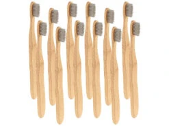 Newgen Medicals Zahnbürste:Antibakterielle Bambus-Handzahnbürste, Medium, 12-er Set