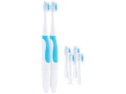 PEARL Elektrozahnbürste:2er-Set Elektrische Batterie-Schallzahnbürste Mit 3 Aufsteckbürsten