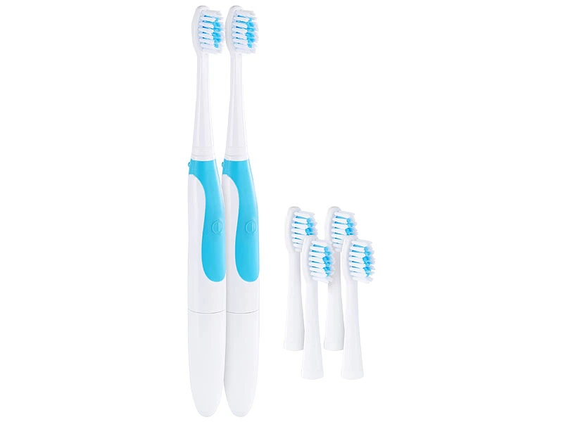 PEARL Elektrozahnbürste:2er-Set Elektrische Batterie-Schallzahnbürste Mit 3 Aufsteckbürsten 1 PEARL Elektrozahnbürste:2er-Set Elektrische Batterie-Schallzahnbürste Mit 3 Aufsteckbürsten