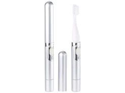 Newgen Medicals Elektrische Zahnbürste:2er-Set USB-Akku-Reise-Schallzahnbürste 28.000 RpM, IPX7, Timer