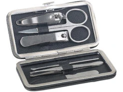 Newgen Medicals Manikürset:Hochwertiges Maniküre-Set, 6-tlg., Edelstahl Gebürstet, Klapp-Etui