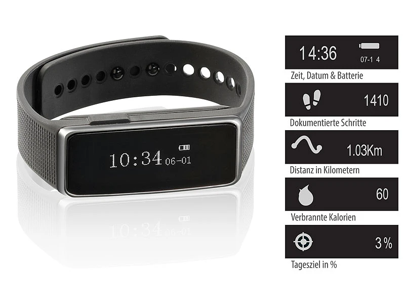 Newgen Medicals Fitness Smartwatches:Fitness-Armband FBT-40 Mit Bluetooth (Versandrückläufer) 3 Newgen Medicals Fitness Smartwatches:Fitness-Armband FBT-40 Mit Bluetooth (Versandrückläufer) – Bild 3