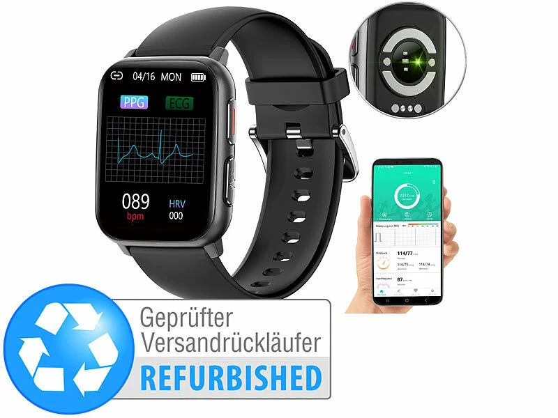 Newgen Medicals Smartwatch-Fitnessuhr:Fitness-Smartwatch Mit EKG-, Blutdruck-, SpO2-Anzei. Versandrückläufer 1 Newgen Medicals Smartwatch-Fitnessuhr:Fitness-Smartwatch Mit EKG-, Blutdruck-, SpO2-Anzei. Versandrückläufer