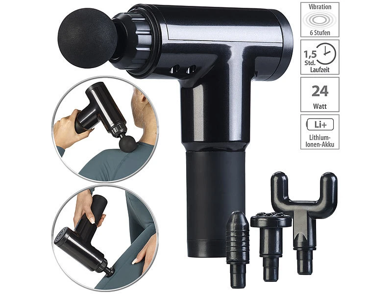 Newgen Medicals Handmassagegerät:Akku-Hand-Massagegerät Mit 4 Aufsätzen & 6 Stufen, 2 Ah, 24 Watt 1 Newgen Medicals Handmassagegerät:Akku-Hand-Massagegerät Mit 4 Aufsätzen & 6 Stufen, 2 Ah, 24 Watt