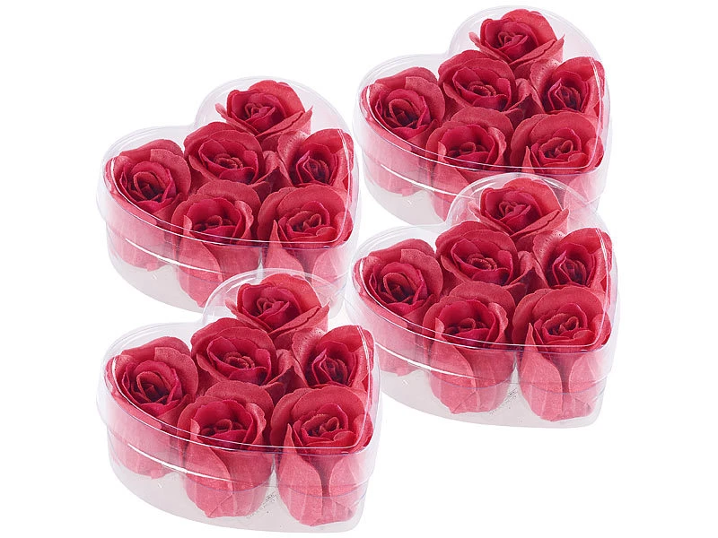 PEARL Bade-Rose-Blüte:4er-Set Geschenkboxen Mit Je 6 Roten Rosen-Duftseifen 1 PEARL Bade-Rose-Blüte:4er-Set Geschenkboxen Mit Je 6 Roten Rosen-Duftseifen