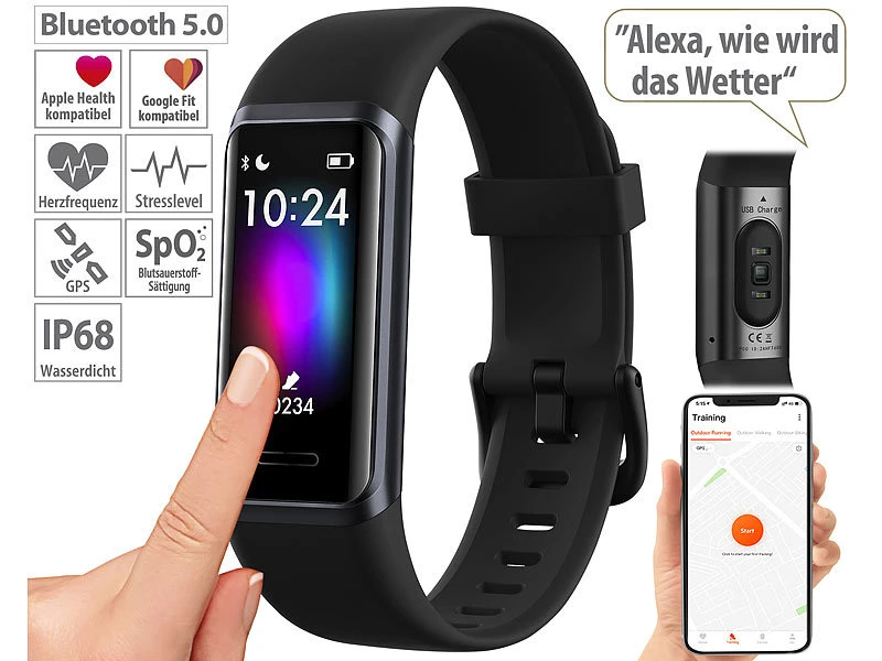 Newgen Medicals Smartwatch:Fitness-Armband Mit Touch, Herzfrequenz, SpO2, App, Alexa, IP68 1 Newgen Medicals Smartwatch:Fitness-Armband Mit Touch, Herzfrequenz, SpO2, App, Alexa, IP68