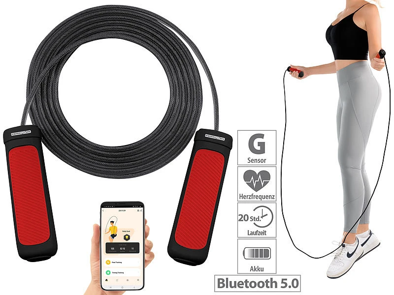 PEARL Sports Sprungseil:Smartes Kugellager-Springseil, Bluetooth, App, Herzfrequenz-& G-Sensor 1 PEARL Sports Sprungseil:Smartes Kugellager-Springseil, Bluetooth, App, Herzfrequenz-& G-Sensor
