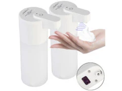 Carlo Milano Batterie-Seifenspender:2er Set Autom. Akku-Schaum-Seifenspender, IR-Sensor, 5 Stufen, 500 Ml