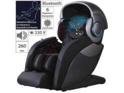 Newgen Medicals Massagestuhl:Luxus-Ganzkörper-Massagesessel, Space-Cover, Bluetooth, App, Schwarz