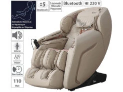 Newgen Medicals Ganzkörper Massage:Luxus-Ganzkörper-Massagesessel Mit IR-Wärme, Bluetooth, Beige