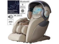 Newgen Medicals Massage Ganzkörper:Luxus-Ganzkörper-Massagesessel Mit Space-Cover, Bluetooth, App, Beige