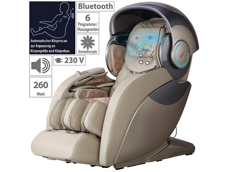 Newgen Medicals Massage Ganzkörper:Luxus-Ganzkörper-Massagesessel Mit Space-Cover, Bluetooth, App, Beige 1 Newgen Medicals Massage Ganzkörper:Luxus-Ganzkörper-Massagesessel Mit Space-Cover, Bluetooth, App, Beige