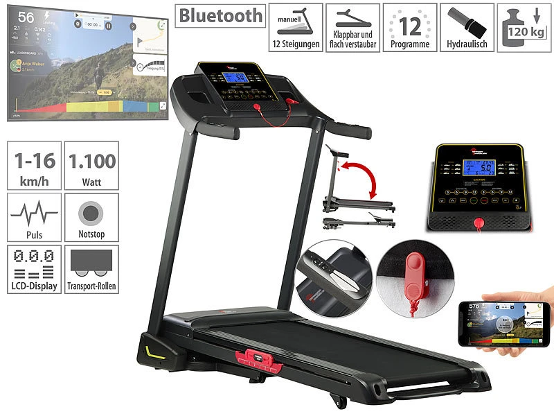 Newgen Medicals Laufband Fitness:Profi-Laufband Mit Bluetooth & App, XXL-Lauffläche, 16 Km/h, 1.100 W 1 Newgen Medicals Laufband Fitness:Profi-Laufband Mit Bluetooth & App, XXL-Lauffläche, 16 Km/h, 1.100 W