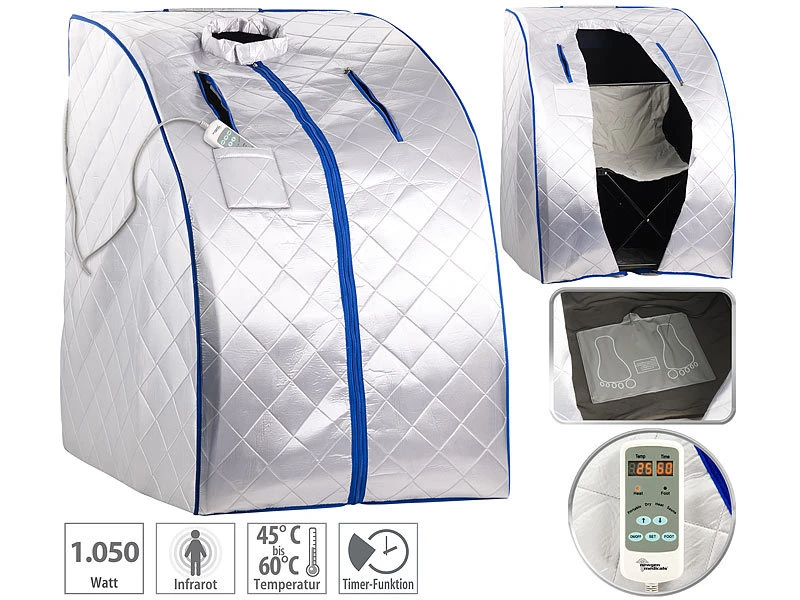 Newgen Medicals Mini Sauna:Portable Infrarot-Sauna Mit Fußheizung, 4 Carbon-Heizern, Sitz, 1050 W 1 Newgen Medicals Mini Sauna:Portable Infrarot-Sauna Mit Fußheizung, 4 Carbon-Heizern, Sitz, 1050 W